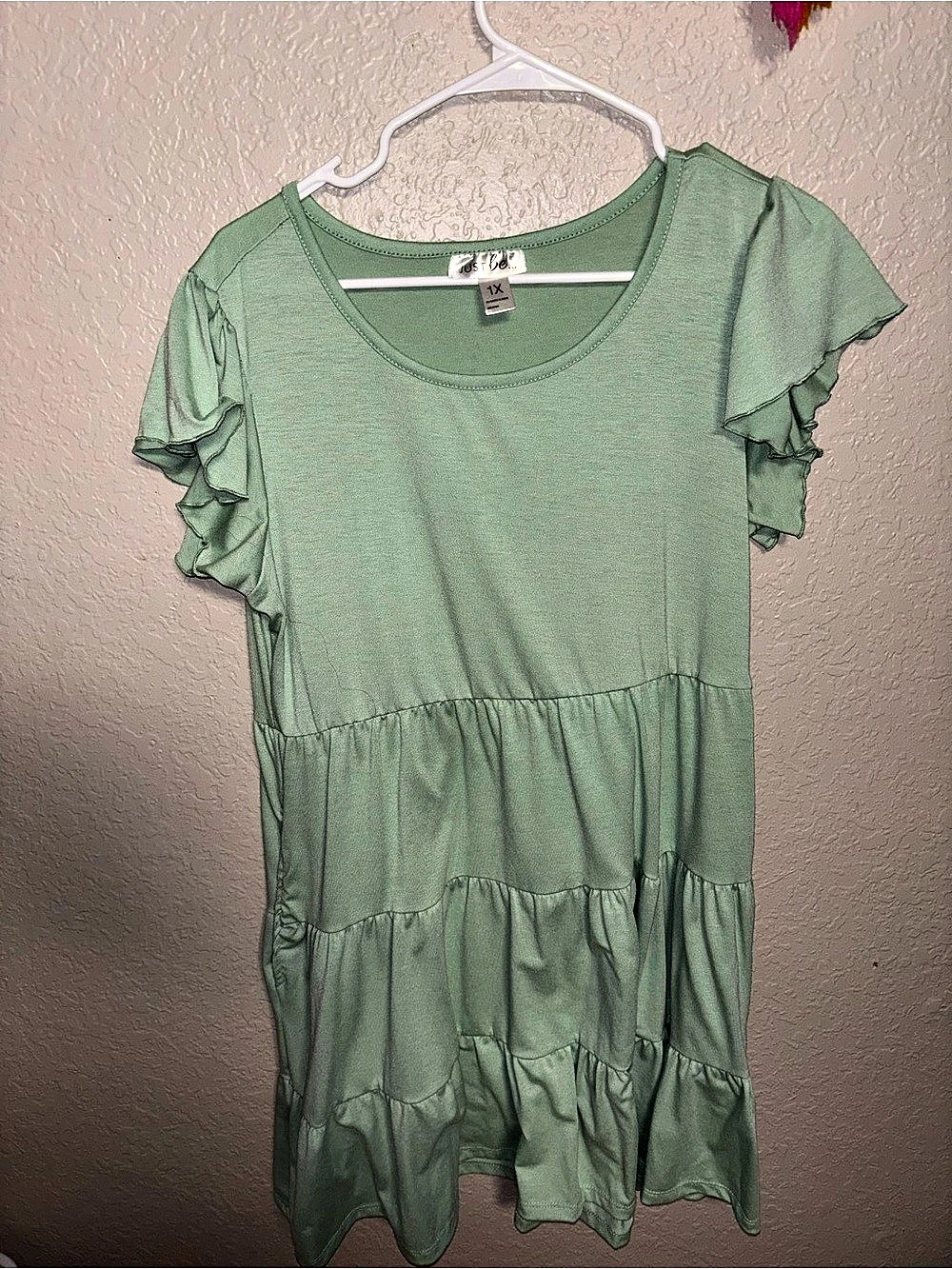 Just Be Sage Green Ruffle Sleeve Mini Dress Size 1X Like New